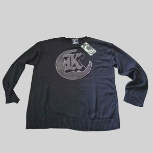 Killstar Black Knit Crescent Moon K Graphic Goth Crewneck Sweater Grunge NWT 4XL